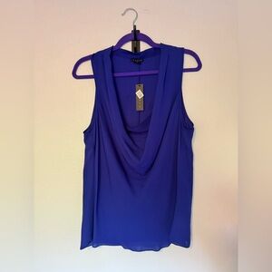 NEW Theory Laurel 100% Silk Blouse Sleeveless Cowl Size Large Blue NWT